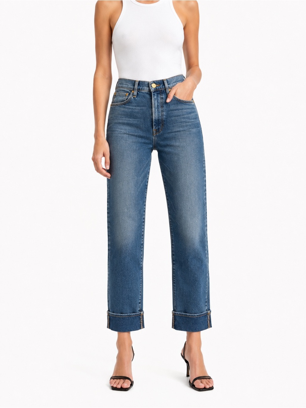 FRAME Le High Straight Cuffed Jeans Light Wash High Rise Size 30